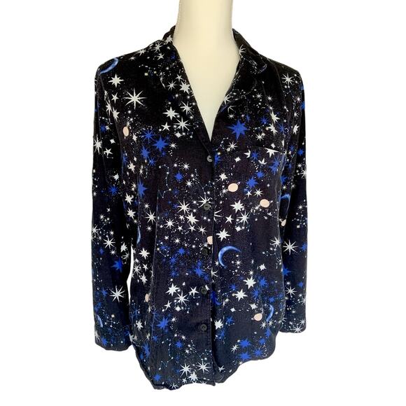 Victoria's Secret Other - Victoria's Secret Black Blue White Stars Moon Button Up Pajama Long Sleeve SZ S